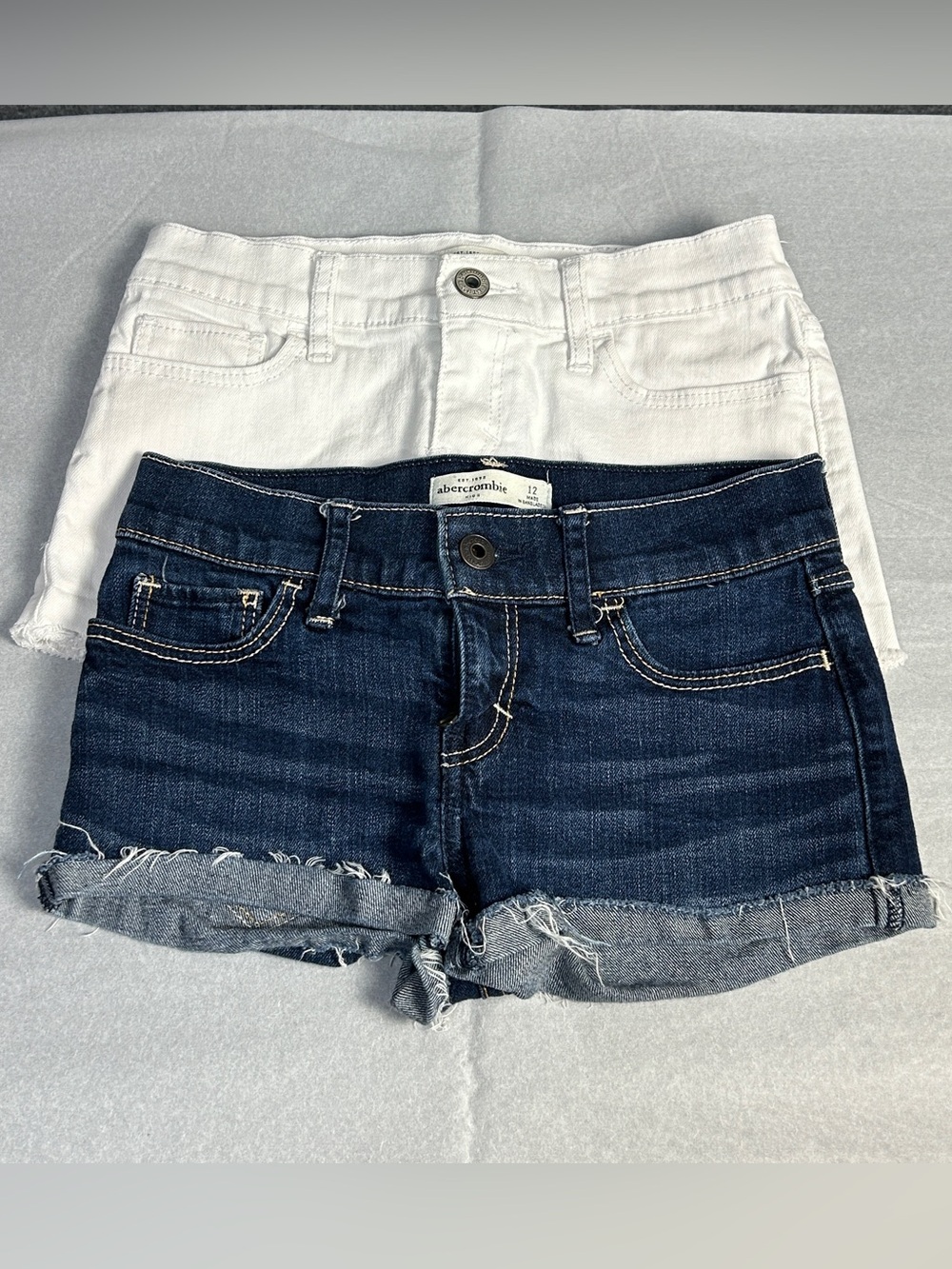 Abercrombie & Fitch Girl’s 12 Blue & White Denim Cutoff Cuffed Shortie Shorts